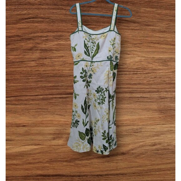 Ann Taylor Loft size 8 Sunflower Print  Linen Blend A-Line Dress  Green Trim - Picture 4 of 12